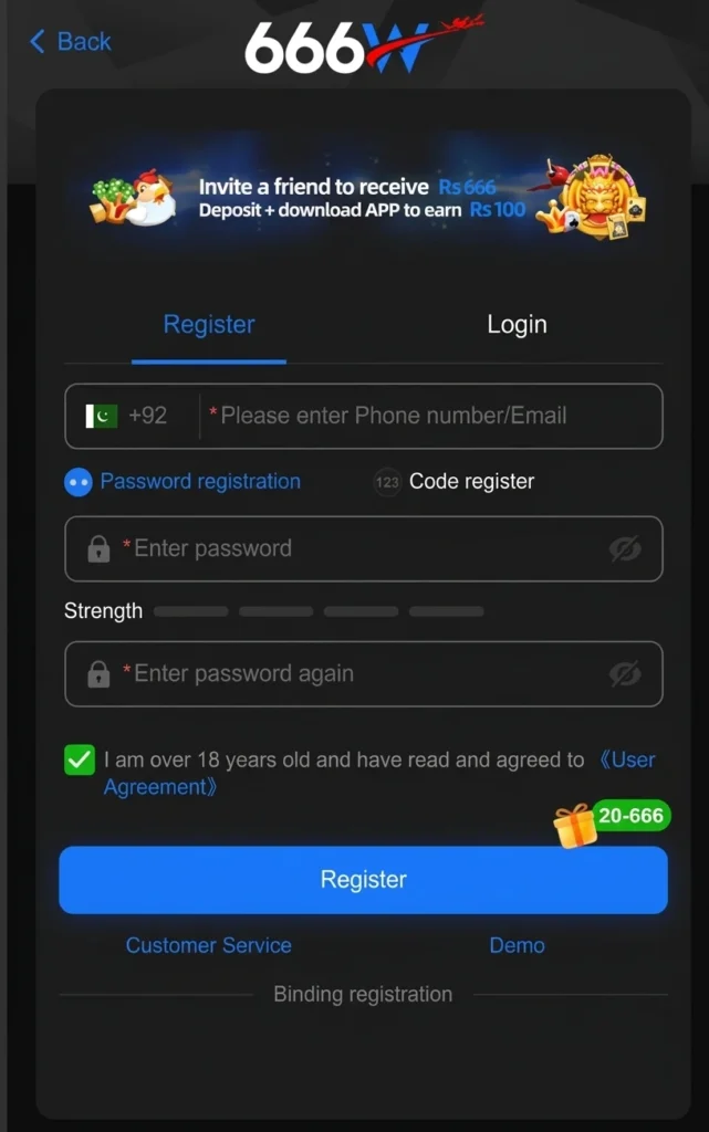 666W Game login & register image
